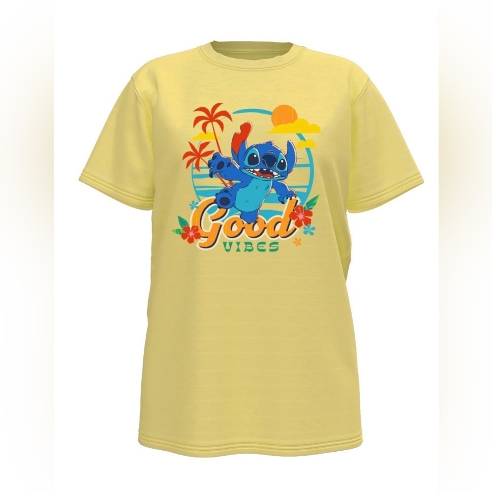 Disney Stitch Good Vibes Graphic Tee with Short Sleeves, Women's